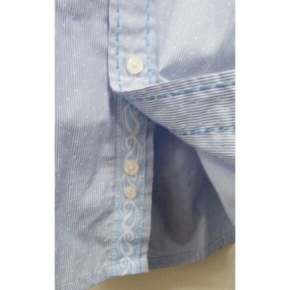 INSERCH ICON Men's Blue Striped L/S Button Up Jacquard Cotton Shirt XL Flip Cuff - Picture 6 of 7